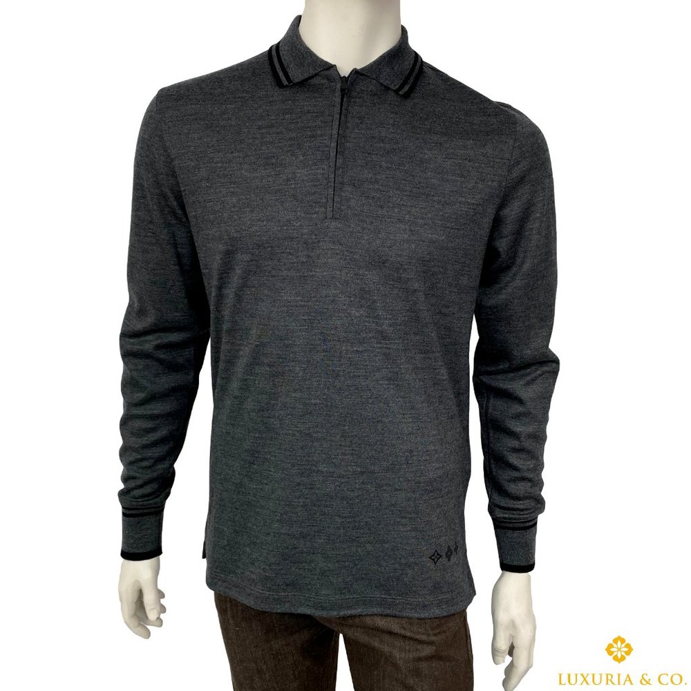 New Louis Vuitton Monogram Detail Long Sleeve Polo